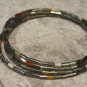 Vintage Silver and Red Elegant Bracelet Set 5-7” Coil Bracelet